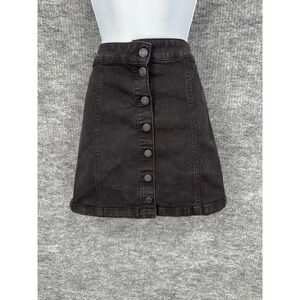Mudd Skirt Juniors 7 Black Denim Button Front High Rise Mini FLX Stretch Casual